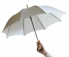 Hand holding a white umbrella in a bright setting for protection from sunlight photo