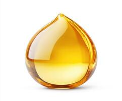 Unique amber glass droplet shape showcasing reflective surface in bright lighting photo