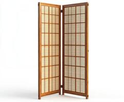 Decorative wooden folding screen with a traditional design in a contemporary setting photo