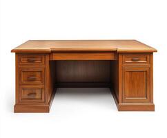 Classic wooden desk with drawers and ample workspace for office or home use, designed to enhance productivity and comfort photo