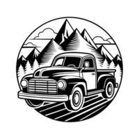 silhouette of a firm truck with a mountain view vector