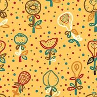 a pattern with flowers, and leaves on a yellow background vector