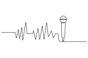 Continuous one line art drawing of microphone simple illustration vector