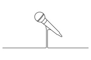 Microphone continuous single line art drawing of outline white background. vector