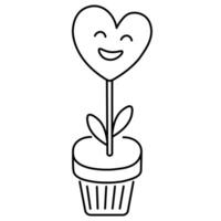 heart shape flower with face in doodle style vector