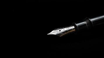 Elegant fountain pen rests against a dark background, showcasing its fine nib and craftsmanship in a sophisticated setting photo