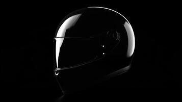 Sleek black motorcycle helmet displayed against a dark background showcasing its aerodynamic design and safety features photo