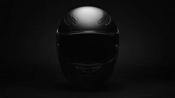 Black motorcycle helmet displayed against dark background highlighting its sleek design and craftsmanship for motorcycle enthusiasts photo