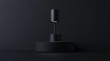 Modern black minimalist lamp on dark background enhancing contemporary interior design photo