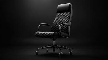 Elegant black office chair with quilted leather design positioned against a dark background photo