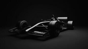 Racing car in dramatic lighting showcasing sleek design and powerful stance in a minimalist environment photo