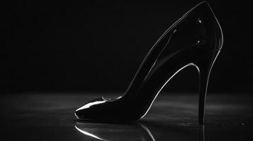 Elegant black high heel shoe silhouette against dark background showcasing stylish design and sophistication photo