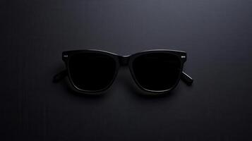 Black sunglasses placed on a dark surface showcasing their sleek design and modern style photo