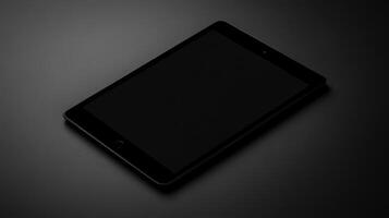 Dark tablet resting on a sleek surface in a dimly lit room showcasing minimalist design and technology aesthetics for modern users photo