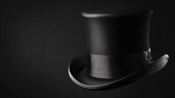 Classic black top hat resting elegantly against a dark background, showcasing timeless fashion and style with a vintage appeal photo