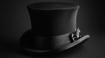 Black top hat displayed on a dark background showcasing elegance and vintage fashion style photo