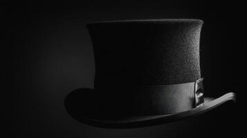 Classic black top hat on display against a dark background highlighting its elegant design and unique texture photo