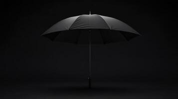 Black umbrella standing alone against a dark background with a minimalist design highlighting its structure and shape photo