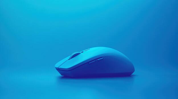 Modern computer mouse displayed on a solid blue background highlighting its sleek design and innovative features photo