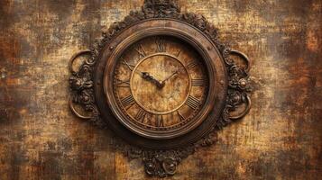 An old wooden clock on a wall photo