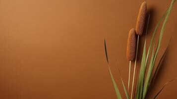 Two cattails on a brown background photo