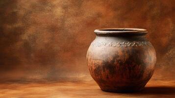 A brown vase sitting on a brown background photo