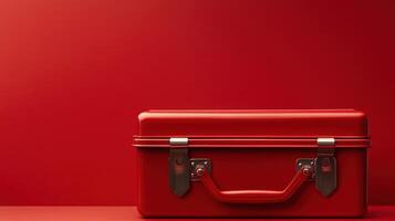 Red suitcase on red background photo