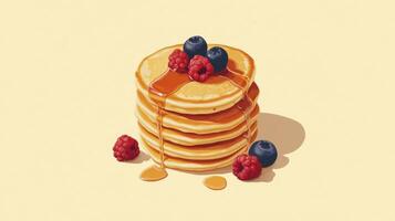 A stack of pancakes with berries and syrup photo