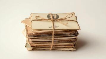A stack of old books tied with twine photo