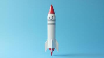 A rocket is shown on a blue background photo