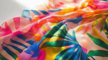 A colorful scarf with tropical leaves and flowers photo