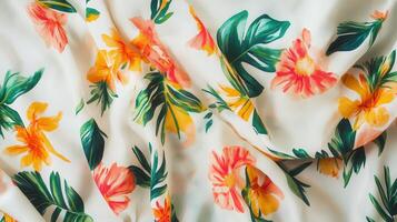 A white fabric with tropical flowers on it photo