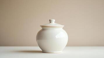 A white ceramic jar sitting on a table photo