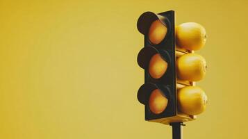 A traffic light with two lemons on it photo