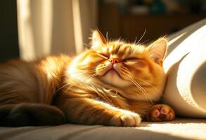 A Relaxed Orange Tabby Cat Napping in the Sunlight photo