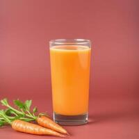 Fresh Carrot Juice and Carrots on Red Background photo