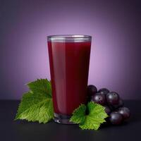 Refreshing Grape Juice with Ripe Grapes and Leaves photo