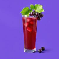 Iced Grape Juice Refreshing Drink Glass Purple Background photo