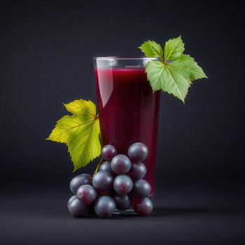 Refreshing Grape Juice With Fresh Grapes And Leaves photo