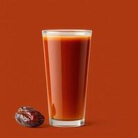 A glass of date juice and a single date photo