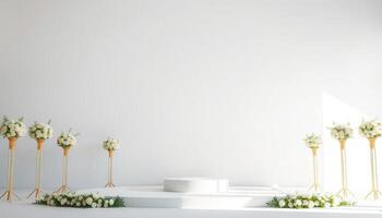 White Floral Decorations and White Platform on White Background photo