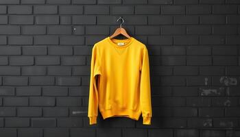Yellow Sweatshirt Hanging on a Brick Wall photo