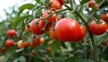 Ripe Red Tomatoes Growing On A Vine for ads photo