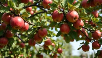 Red Apples Hanging On A Tree Branch for commersial photo
