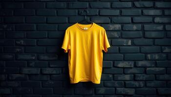 Yellow TShirt Hanging on a Brick Wall photo