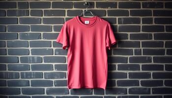 Pink T-Shirt Hanging on a Brick Wall photo