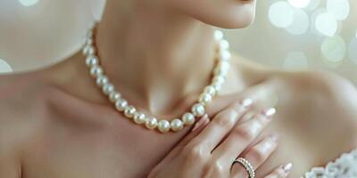 Elegant Pearl Necklace and Ring. photo