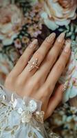 Close-up of a Hand with a Sparkly Ring. photo