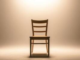 A solitary wooden chair in a minimalist setting. photo