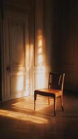 Sunlight Illuminates a Chair in a Classic Room. photo